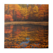 鮮やか秋湖と森 タイル (正面)