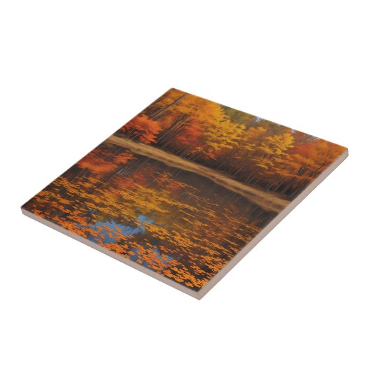 鮮やか秋湖と森 タイル (側面)