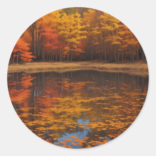 鮮やか秋湖と森 ラウンドシール (正面)