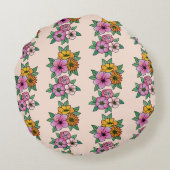 鮮やか素朴花束模様の枕 ラウンドクッション (裏面)