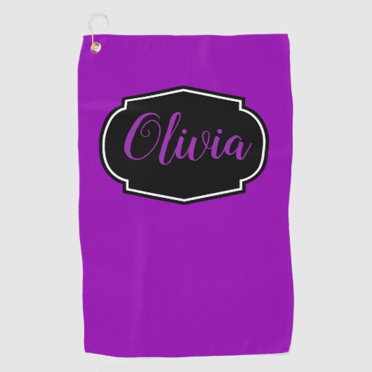 鮮やか紫はっきりしたパーソナライズされた ゴルフタオル (正面)
