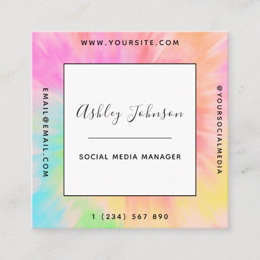 鮮やか絞り染めソーシャルメディアマネージャーのカラーバースト スクエア名刺 (正面)