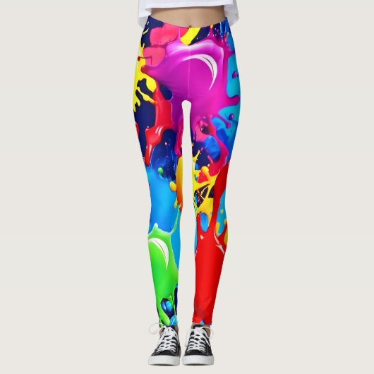 鮮やか絵を描（ばちゃばちゃ）跳ねる: A はっきりした Colorsステートメント レギンス (正面)