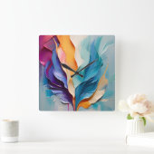 鮮やか絵画カラフル抽象芸術 スクエア壁時計 (ホーム)