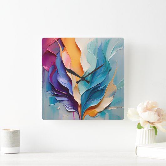 鮮やか絵画カラフル抽象芸術 スクエア壁時計 (ホーム)