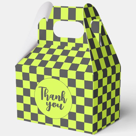 鮮やか緑と灰色のパタ市松模様にーンありがとう フェイバーボックス (正面)