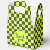 鮮やか緑と灰色のパタ市松模様にーンありがとう フェイバーボックス (見開き)