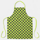 鮮やか緑と灰色のパ市松模様にターン エプロン (正面)