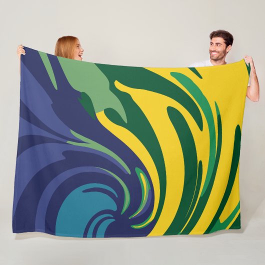 鮮やか緑、黄、青の渦巻き フリースブランケット (インサイチュ)
