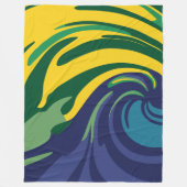 鮮やか緑、黄、青の渦巻き フリースブランケット (正面)