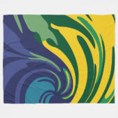 鮮やか緑、黄、青の渦巻き フリースブランケット (正面(横))