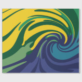 鮮やか緑、黄、青の渦巻き ラッピングペーパー (フラット)