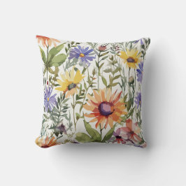鮮やか美しい |水彩ワイルドフラワー装飾品 クッション