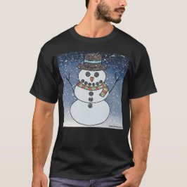 鮮やか背景の雪だるま メンズダークTシャツ Tシャツ