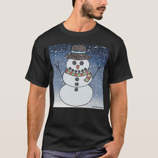 鮮やか背景の雪だるま メンズダークTシャツ Tシャツ (正面)