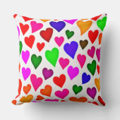 鮮やか色数々のハートパターン クッション (正面)