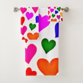鮮やか色数々のハートパターン バスタオルセット