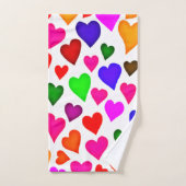 鮮やか色数々のハートパターン バスタオルセット (ハンドタオル)