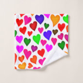 鮮やか色数々のハートパターン バスタオルセット (ウォッシュタオル)