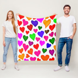 鮮やか色数々のハートパターン フリースブランケット
