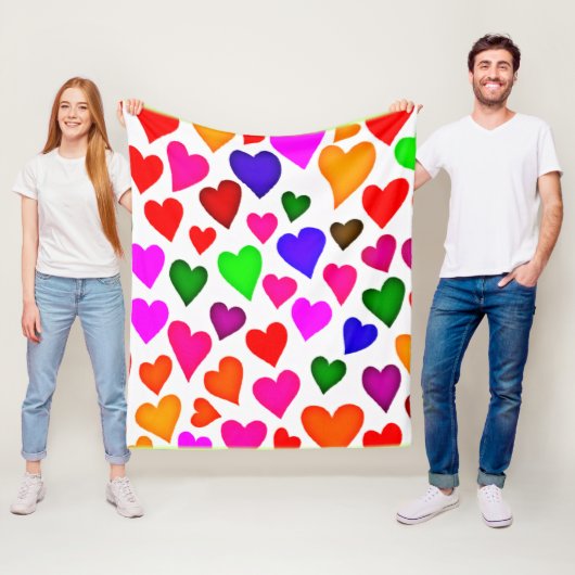 鮮やか色数々のハートパターン フリースブランケット (インサイチュ)