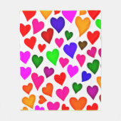 鮮やか色数々のハートパターン フリースブランケット (正面)