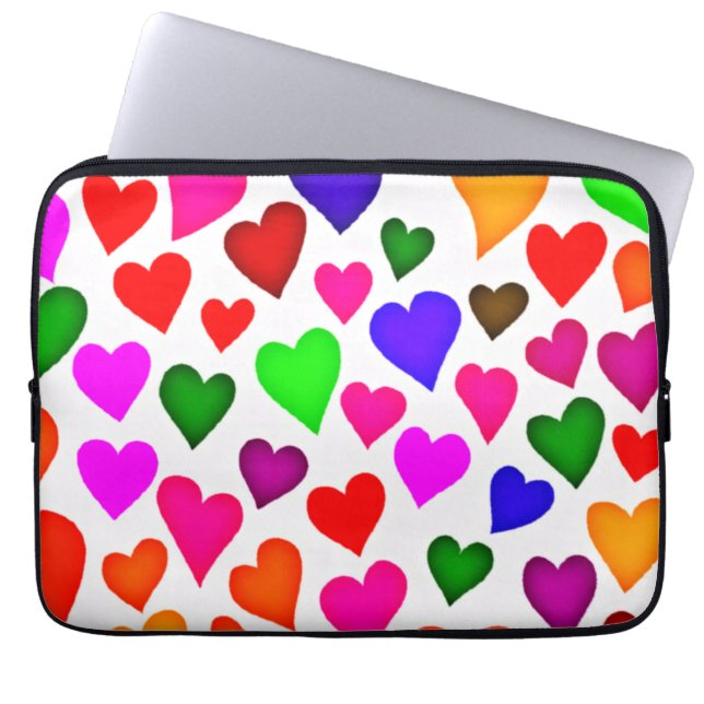鮮やか色数々のハートパターン ラップトップスリーブ (正面)