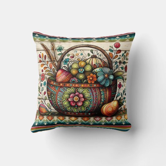 鮮やか花と卵の入飾り口 クッション (裏面)