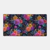鮮やか花オン黒のヴィンテージエレガントフローラ デスクマット (正面)