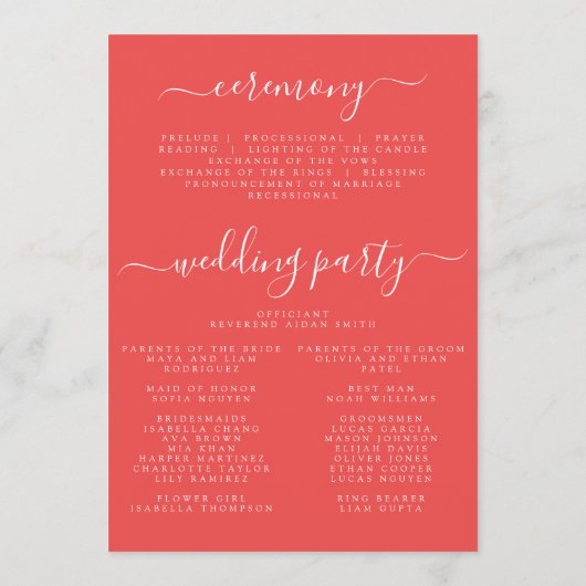 鮮やか花結婚の プログラム (裏面)