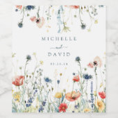 鮮やか花結婚の ワインラベル (シングルラベル)