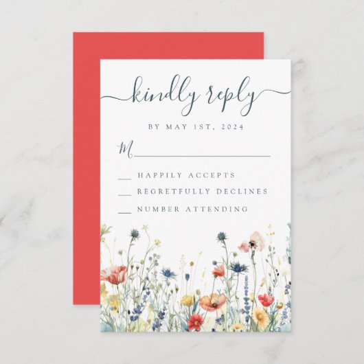 鮮やか花結婚の 出欠カード (正面/裏面)