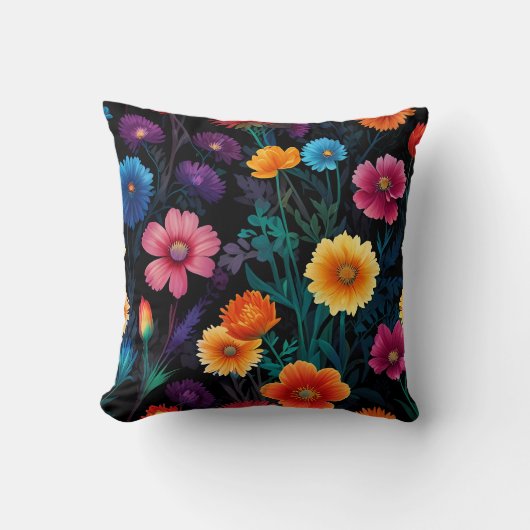 鮮やか花 – 花カラフル柄 クッション (正面)