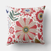 鮮やか花、赤、ベージュ、緑 クッション (裏面)