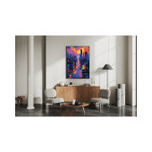 鮮やか街並みアットサンセットネオンライトデジタル フォトプリント           