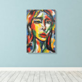 鮮やか表現主義抽象芸術女性ポートレート キャンバスプリント (インサイチュ (ウッドフロア))