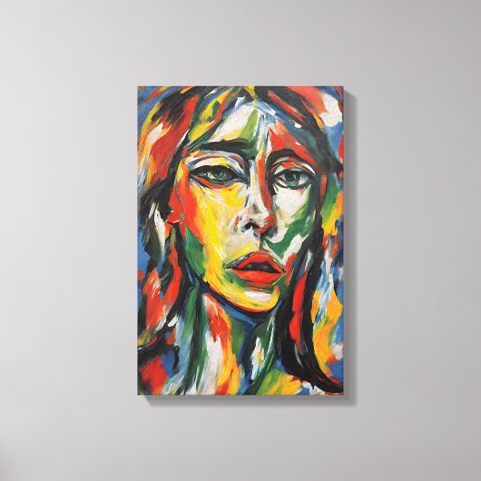 鮮やか表現主義抽象芸術女性ポートレート キャンバスプリント (正面)