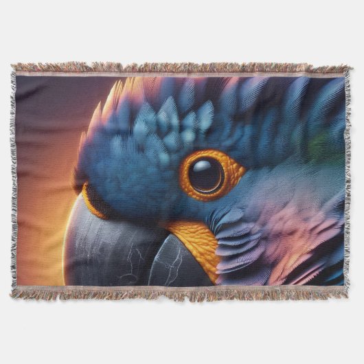 鮮やか視線：オウムのマクロカラフルポートレート スローブランケット (正面)
