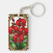 鮮やか観賞用金ゴールド枠の赤い蘭 キーホルダー (裏面)