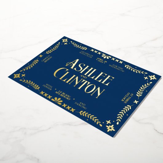 鮮やか誓スペインの結婚金ゴールド 箔招待状 (回転した状態)