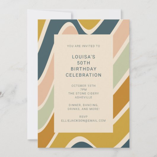 鮮やか誕生祝いレトロ抽象芸術はっきりした 招待状 (正面)