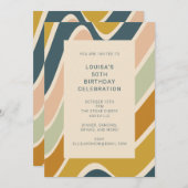 鮮やか誕生祝いレトロ抽象芸術はっきりした 招待状 (正面/裏面)