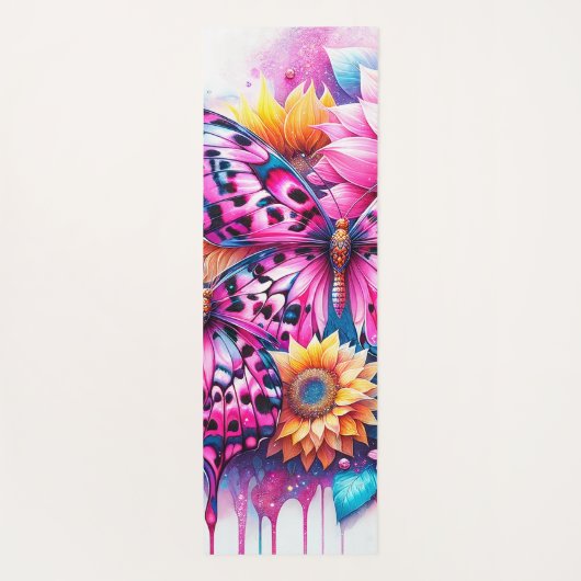 鮮やか調和：蝶とヒマワリ融合 ヨガマット (裏面)