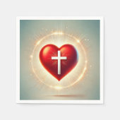鮮やか赤いハートクリスチャンのクロスデクページ スタンダードカクテルナプキン (正面)