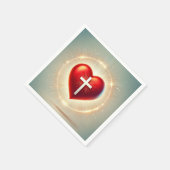 鮮やか赤いハートクリスチャンのクロスデクページ スタンダードカクテルナプキン (角)