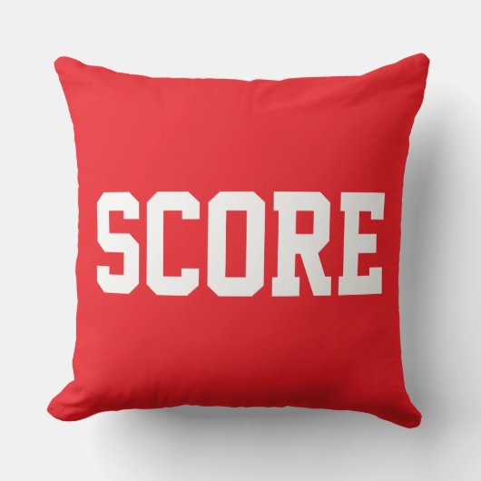 鮮やか赤地に白抜きのSCORE クッション (正面)