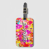 鮮やか通りアートイエロー&ピンクグラフティハート ラゲッジタグ (正面縦)