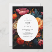 鮮やか開花ダーク結婚ボタニカル 招待状 (正面)