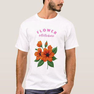 鮮やか開花刺しゅう Tシャツ