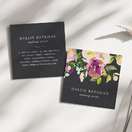 鮮やか開花 |水モダン色フローラ黒 スクエア名刺